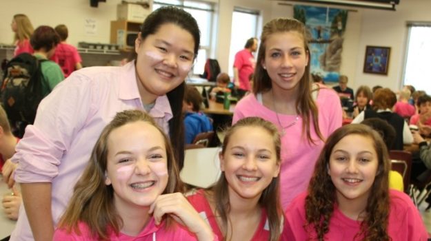 grade 8s in cafeteria pink day 2016